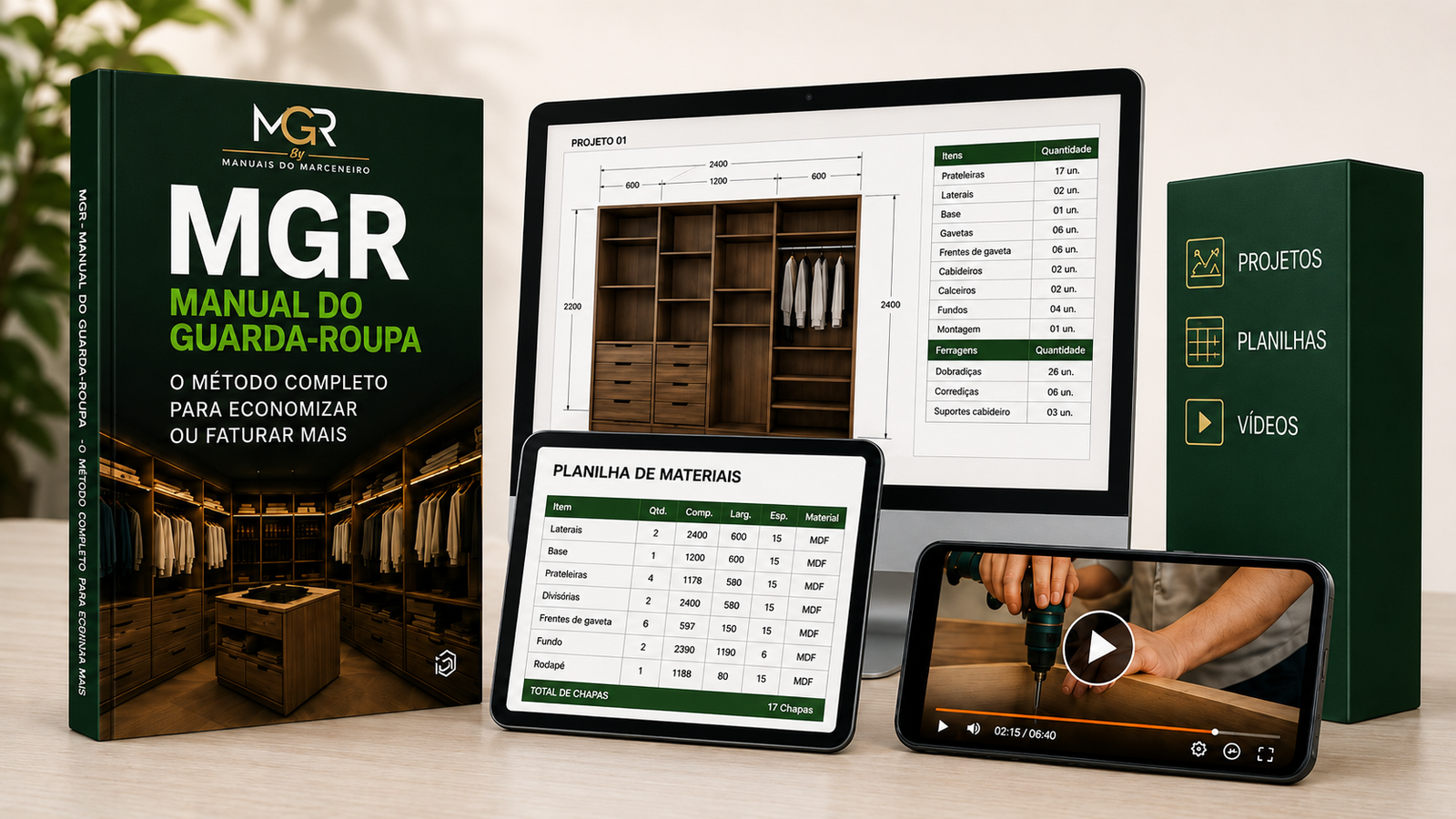 Kit completo MGR — ebook, planilhas, projetos e vídeos do Manual do Guarda-Roupa